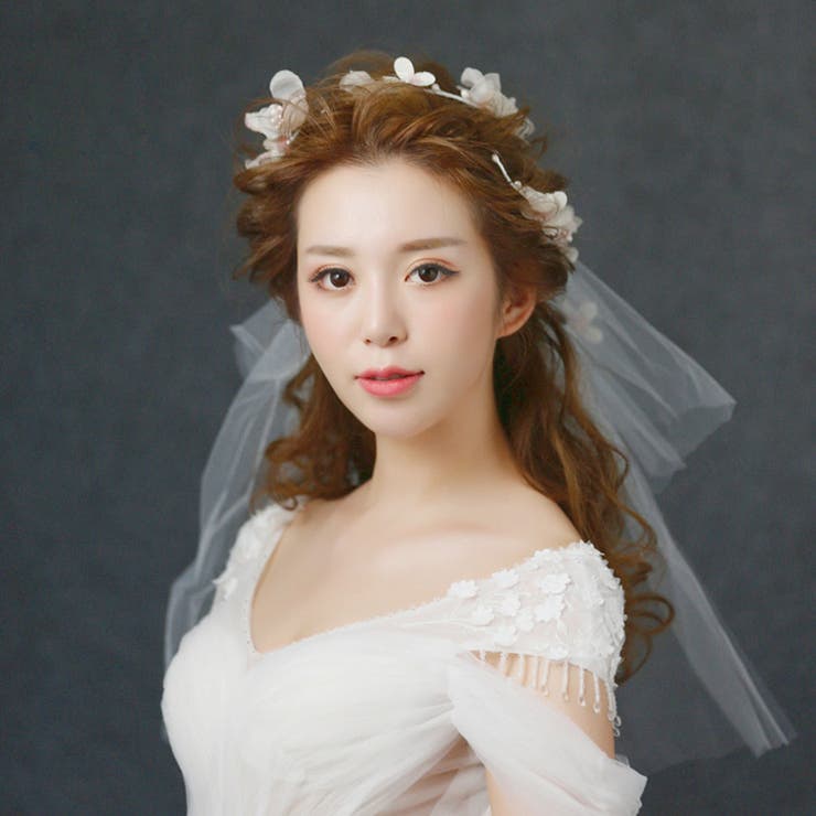 花冠付きベール ブライダル用ヘア飾り 結婚式[品番：JSFW0004646