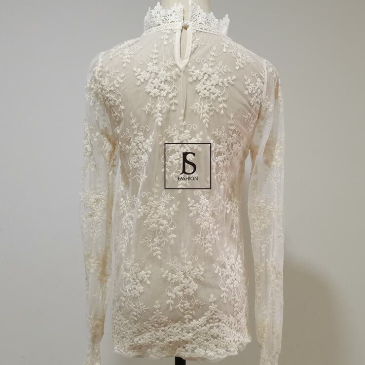 レーストップス 刺繍レース シアーブラウス[品番：JSFW0008091