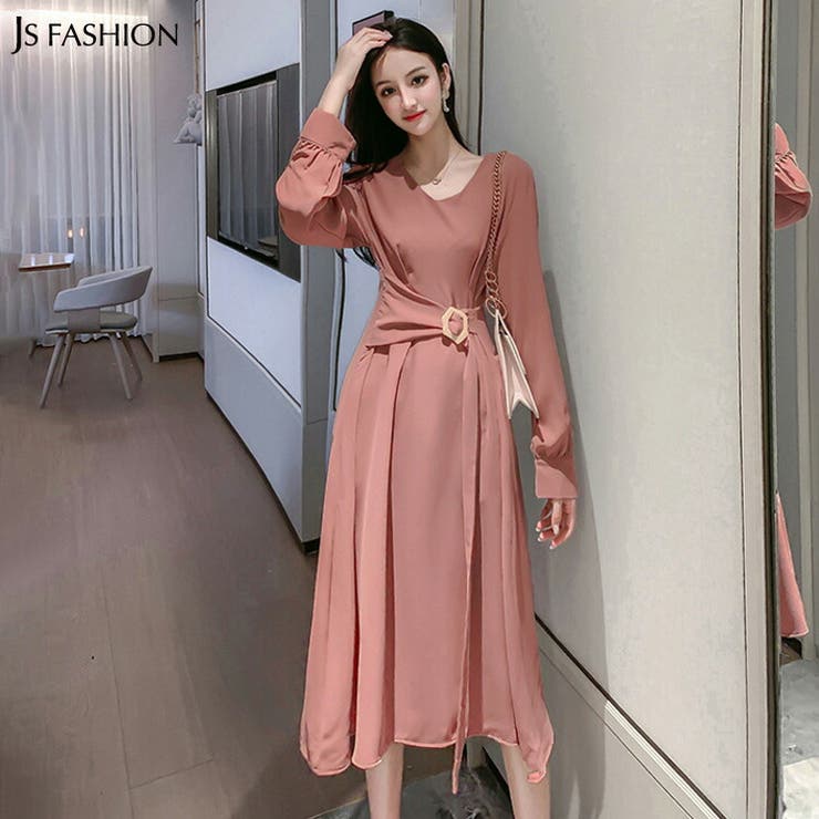 ロングワンピース 全2色 ベルト風[品番：JSFW0008139]｜JS
