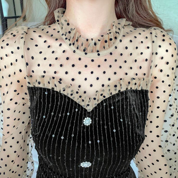 CLANE ワンピース ベロア ドット 水玉 クラネ】【CLANE】ビッグ