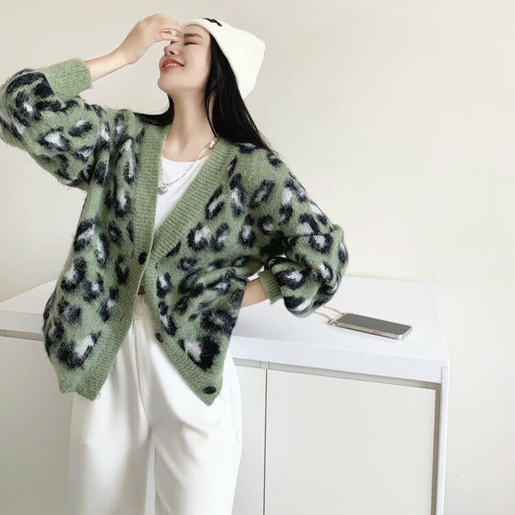 ニットカーディガン 全2色 レオパード柄[品番：JSFW0009003]｜JS