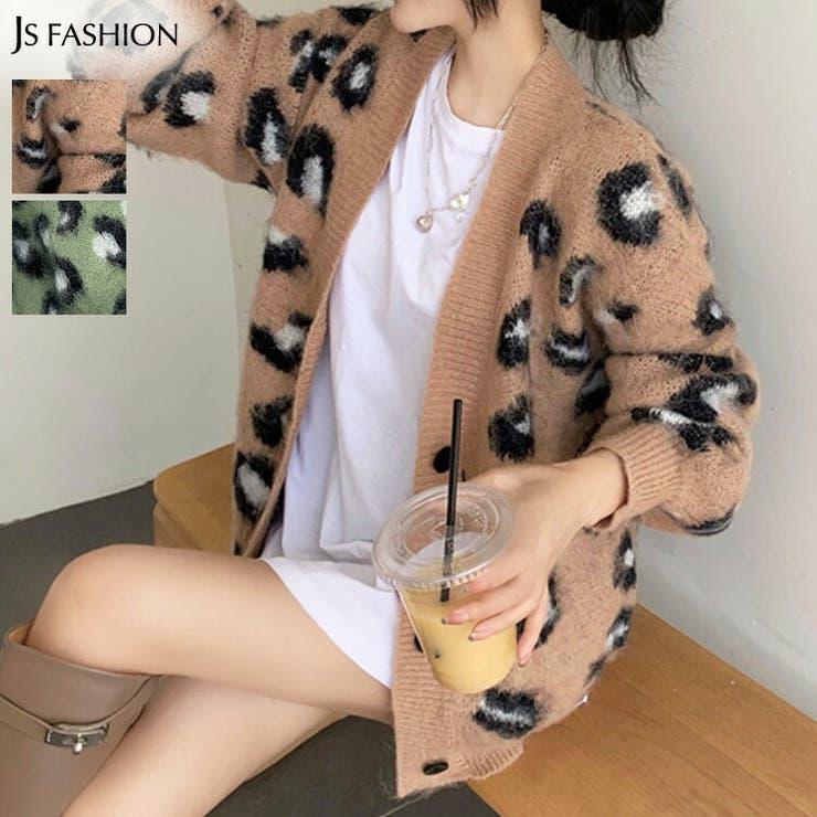 ニットカーディガン 全2色 レオパード柄[品番：JSFW0009003]｜JS