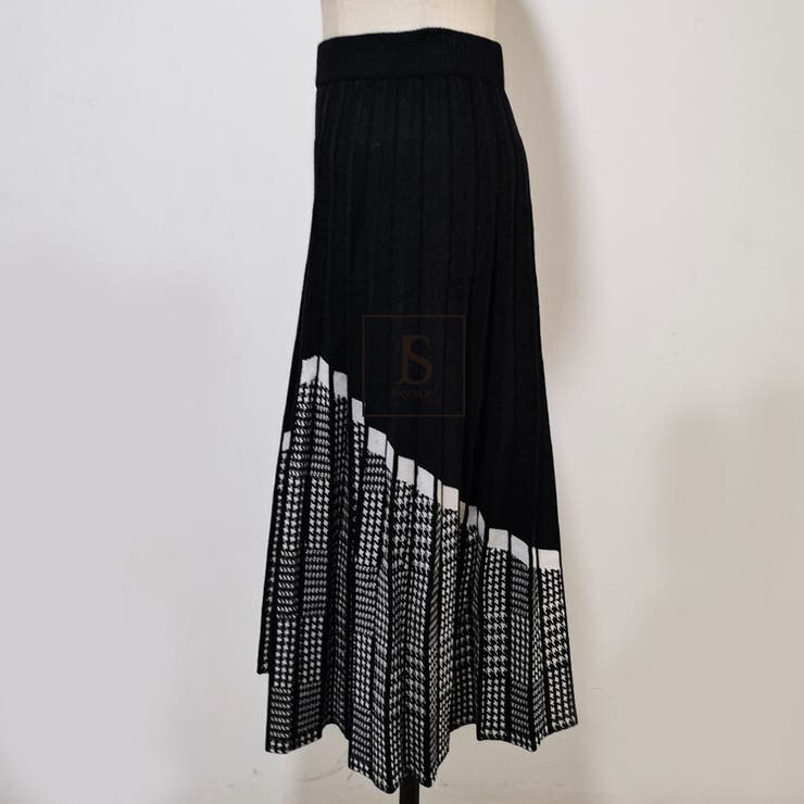 柄切替ニットスカート 全2色 千鳥チェック柄[品番：JSFW0008883]｜JS