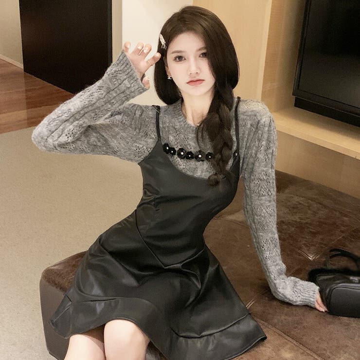 Han Ahn Soon カシミヤ x レザー 黒 ワンピース HAN AHN SOON Official Site