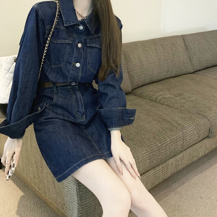 デニムワンピース ベルト付き 襟付き[品番：JSFW0009107]｜JS