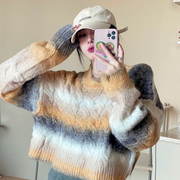 グラデーションショート丈ニット 全2色 ざっくり編みニットトップス[品番：JSFW0009042]｜JS  FASHION（ジェーエスファッション）のレディースファッション通販｜SHOPLIST（ショップリスト）