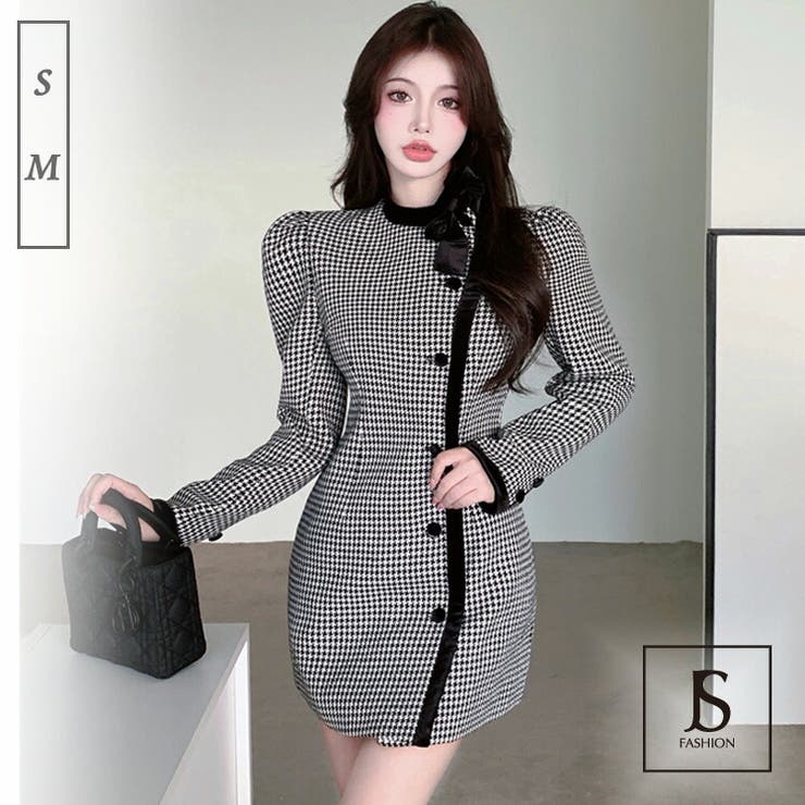 千鳥柄コートワンピース バイカラー 異素材切替 品番 Jsfw Js Fashion ジェーエスファッション のレディースファッション通販 毎日送料無料 Shoplist ショップリスト