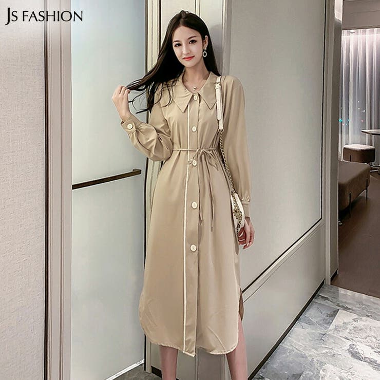 シャツワンピース ロングワンピース フロントボタン[品番