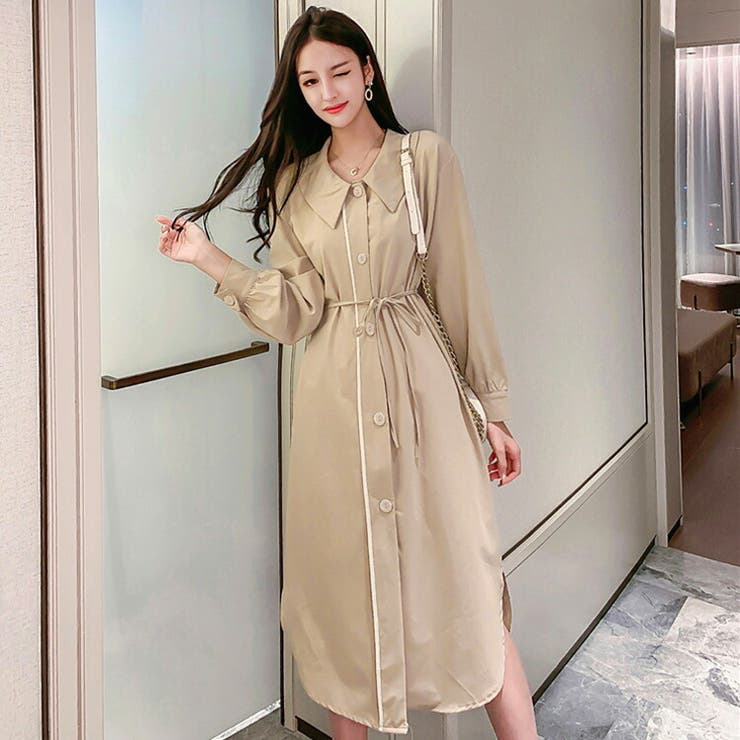 シャツワンピース ロングワンピース フロントボタン[品番