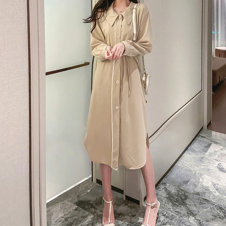 シャツワンピース ロングワンピース フロントボタン[品番