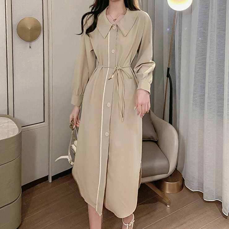 シャツワンピース ロングワンピース フロントボタン[品番
