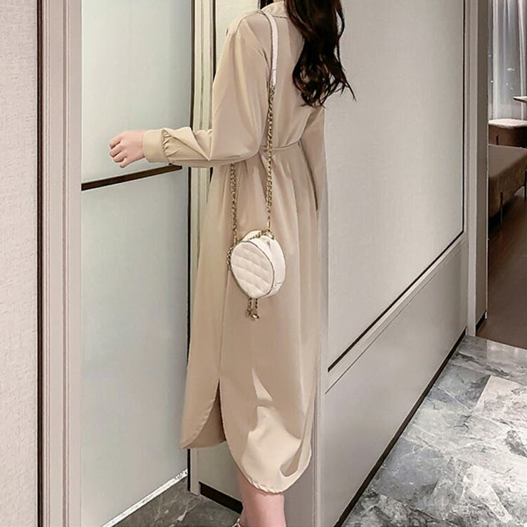 シャツワンピース ロングワンピース フロントボタン[品番