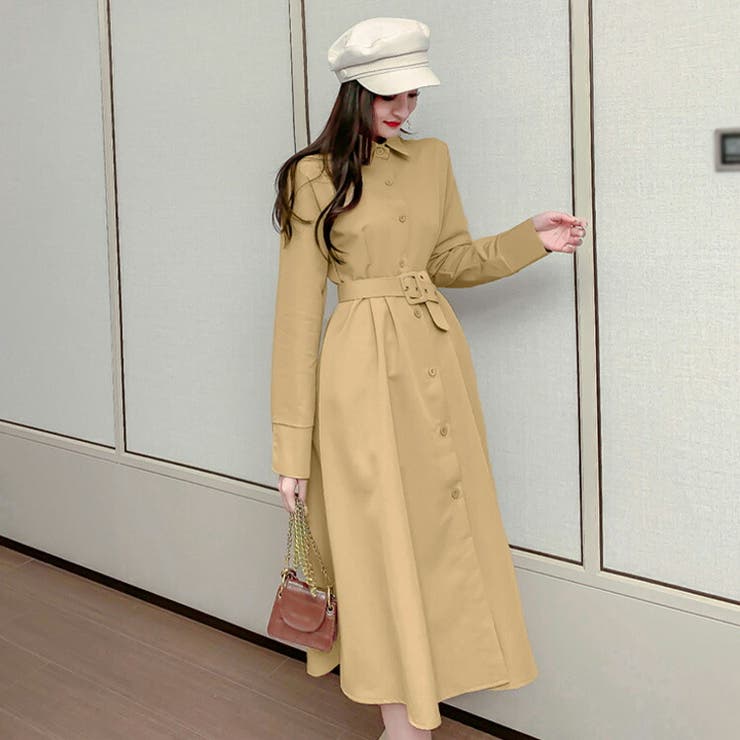 シャツワンピース ロングワンピース Aライン[品番：JSFW0008230