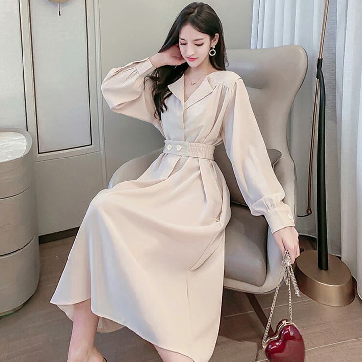 ロングワンピース 全2色 Aラインワンピース[品番：JSFW0008231