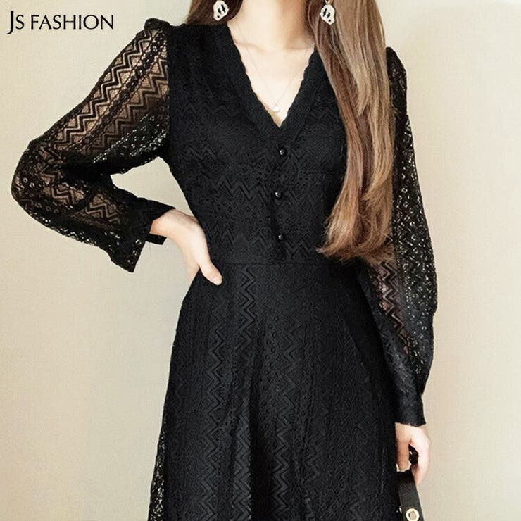 レースワンピース 全2色 前後Vネック[品番：JSFW0008233]｜JS FASHION
