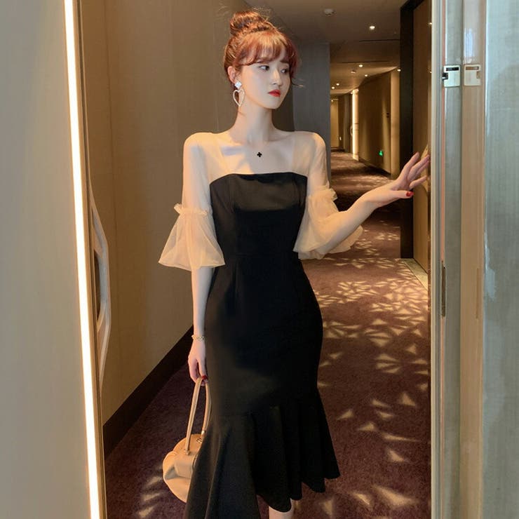 パーティドレス マーメイド 袖シフォン シースルー 結婚式 imgrc0115558493.jpg