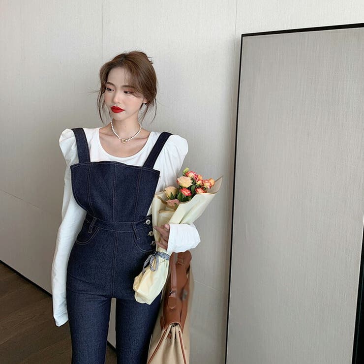 デニムサロペット オールインワン ブーツカット[品番：JSFW0008298