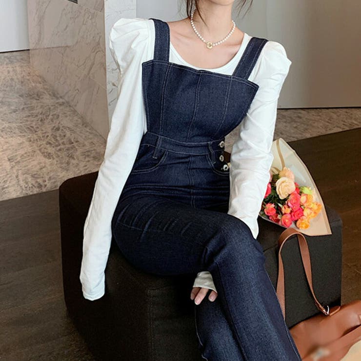 デニムサロペット オールインワン ブーツカット[品番：JSFW0008298