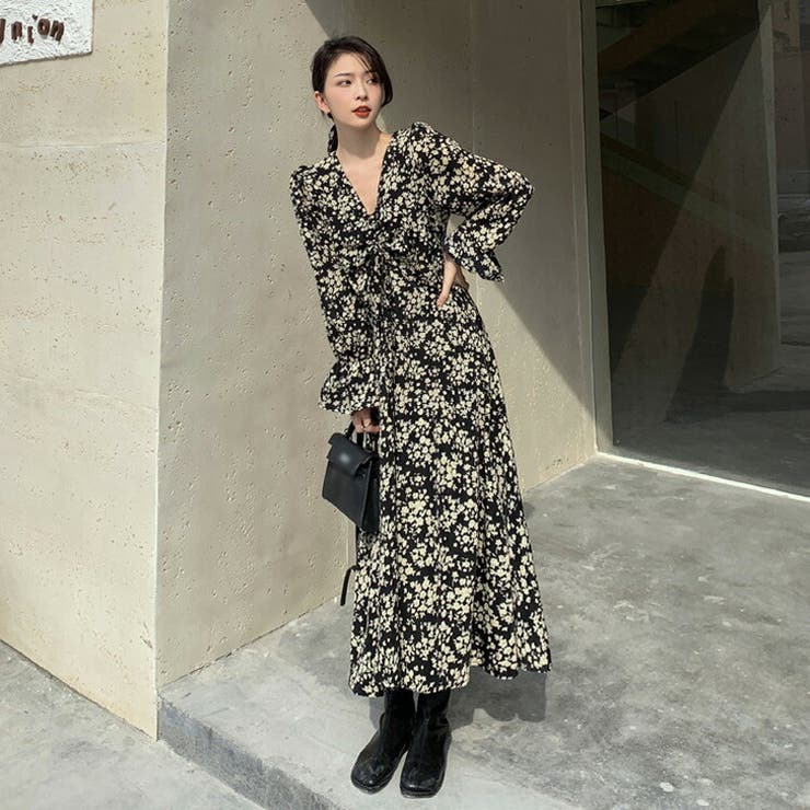 花柄ワンピース 全2色 総柄[品番：JSFW0008193]｜JS FASHION