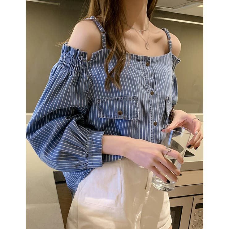 オープンショルダーデニムトップス 全2色 ストライプ柄 品番 Jsfw000 Js Fashion ジェーエスファッション のレディース ファッション通販 Shoplist ショップリスト