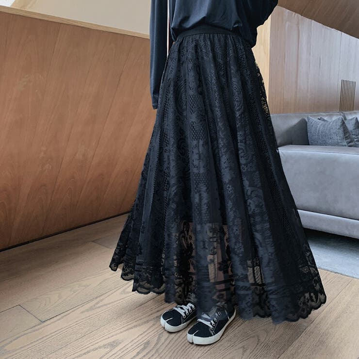 殿堂 ロングスカート 全3色 刺繍レーススカート[品番：JSFW0008396 スカート
