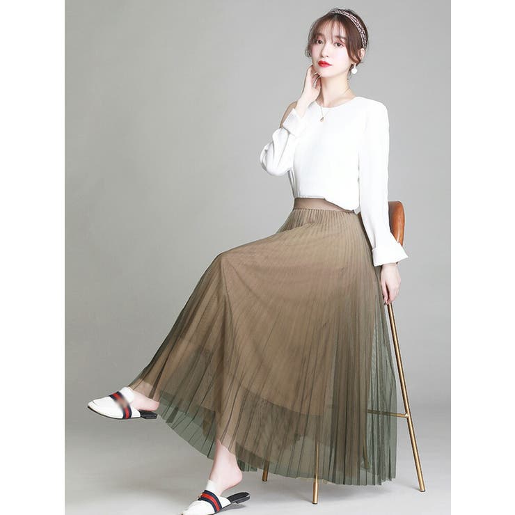 プリーツスカート 全2色 チュールスカート[品番:JSFW0008358 プリーツスカート 全2色 チュールスカート[品番:JSFW0008358