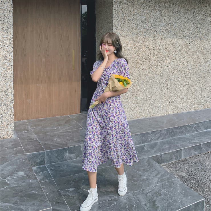 小花柄ワンピース 半袖 総柄[品番：JSFW0008427]｜JS FASHION