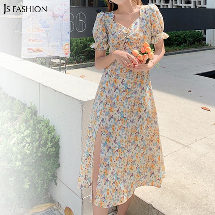 トリーバーチパフスリーブ 花柄ワンピースoo94 シャーリングスリーブ花柄ワンピース | レディースファッション