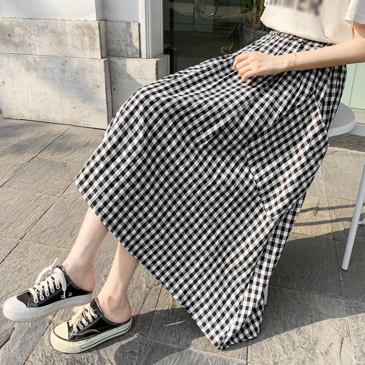 売り切れ必至！ ロングスカート ポケット付き チェック柄[品番：JSFW0008502 スカート
