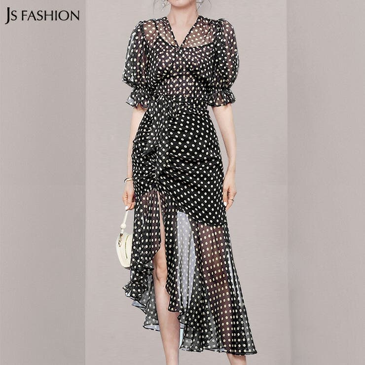 パーティードレス ドット柄ワンピース 深いスリット 品番 Jsfw Js Fashion ジェーエスファッション のレディースファッション通販 Shoplist ショップリスト