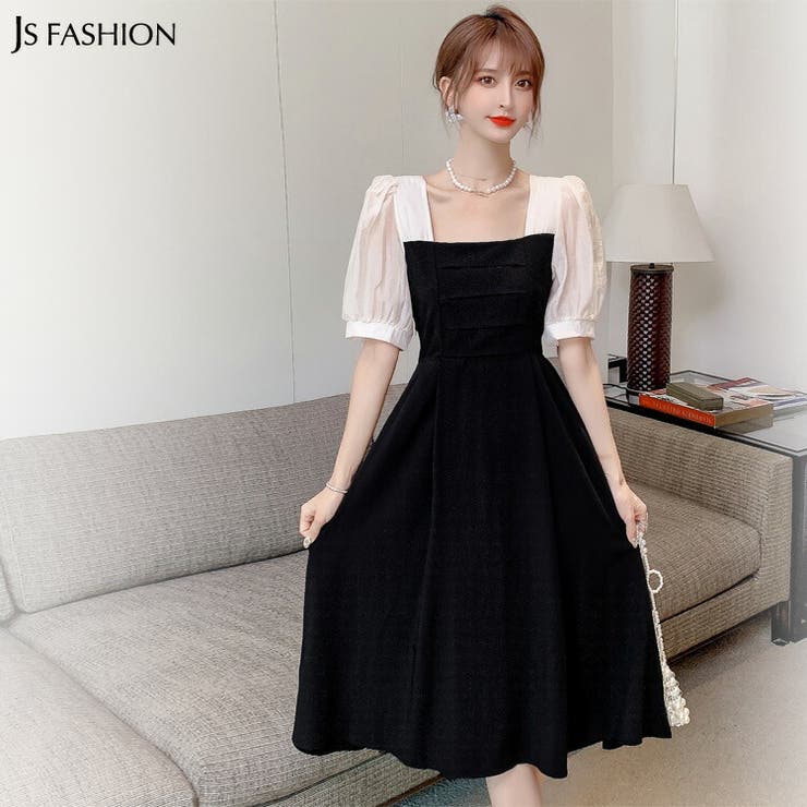 スクエアネック Aラインワンピ パーティドレス 清楚 お呼ばれ GIRL DRESS FOR NOW ドレス レーススリーブXラインキーネック