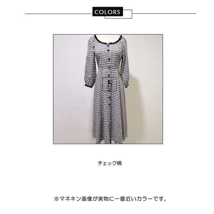 カジュアル 長袖 刺繍チェック柄 コットン Aライン ワンピース 1200_18_e9fdcdb6-2a61-4891-