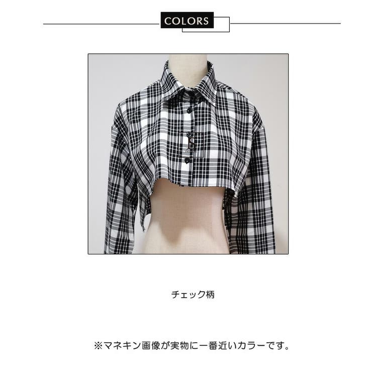 超ショート丈トップス チェックシャツ 春トップス[品番