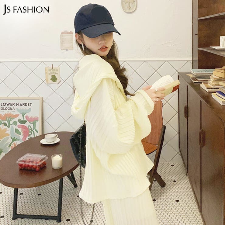 セットアップ プリーツパーカーとロングパンツ上下セット 長袖[品番  