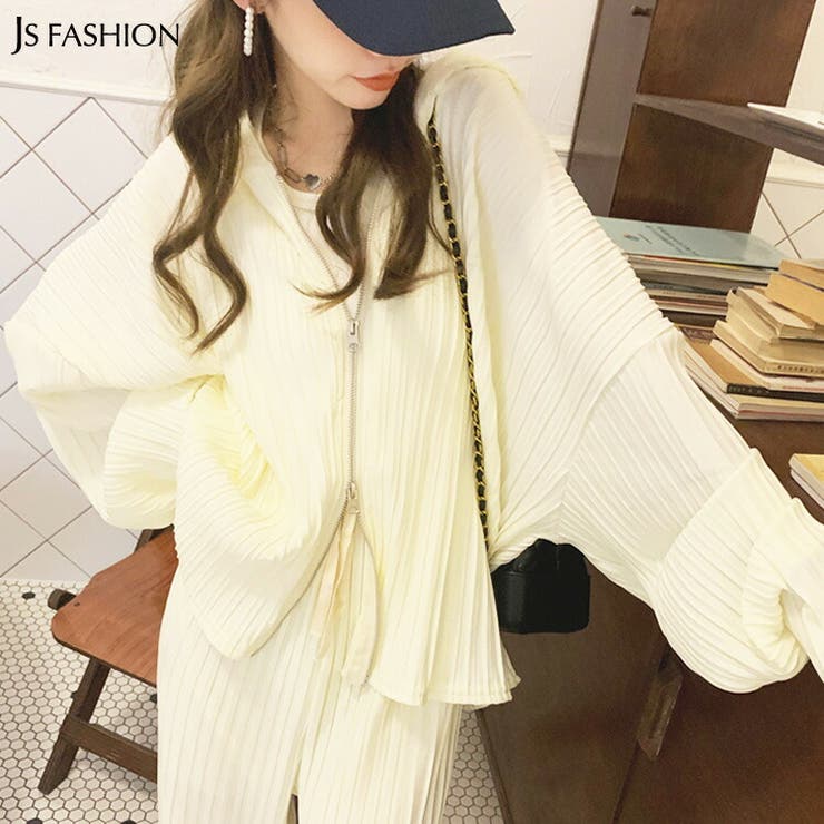 セットアップ プリーツパーカーとロングパンツ上下セット 長袖[品番  