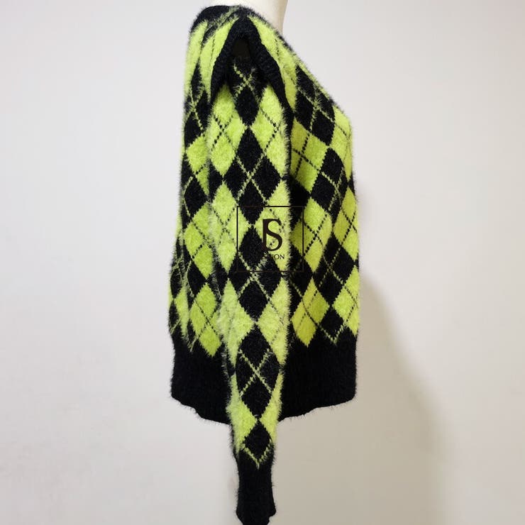 トップス aalliia アーガイル柄ニットトップス 全2色 2WAYで使える[品番