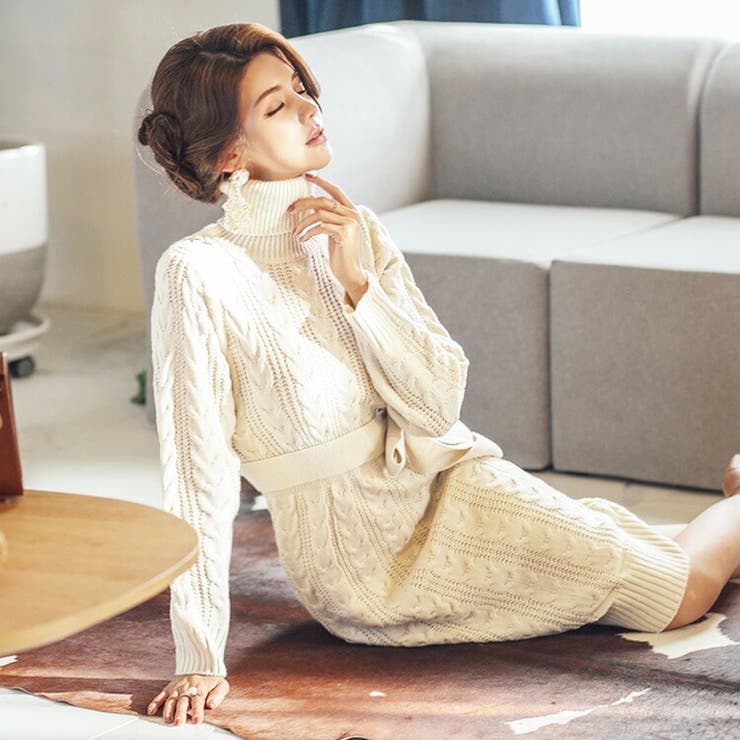 格安即決 タートルネックニットワンピース ケーブル編みニット スリム 代引不可 Callslipstream Com