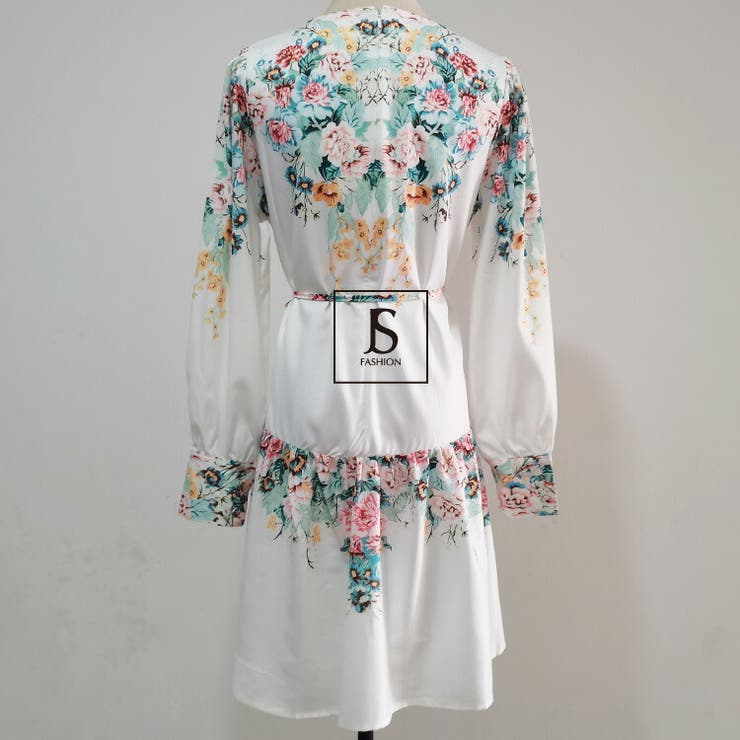 rienda 花柄デザイン 夏服 長袖 ワンピース S ワンピース レディース 春夏 綿麻シャツ ロング丈 花柄