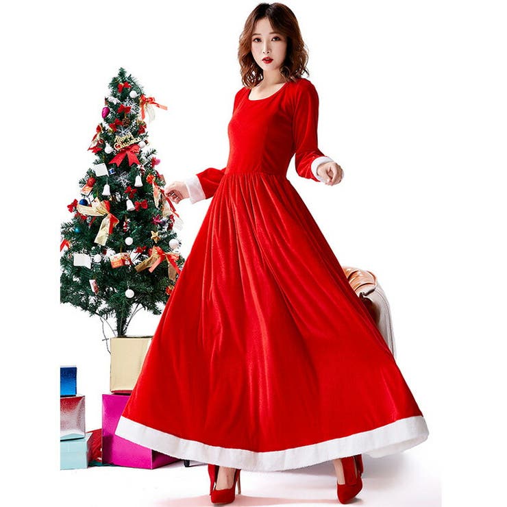 ロング丈サンタワンピース 全2色 クリスマス[品番：JSFW0009914]｜JS