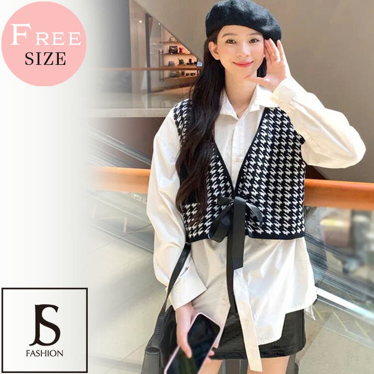 ニットベスト 千鳥柄 チェック柄[品番：JSFW0009856]｜JS