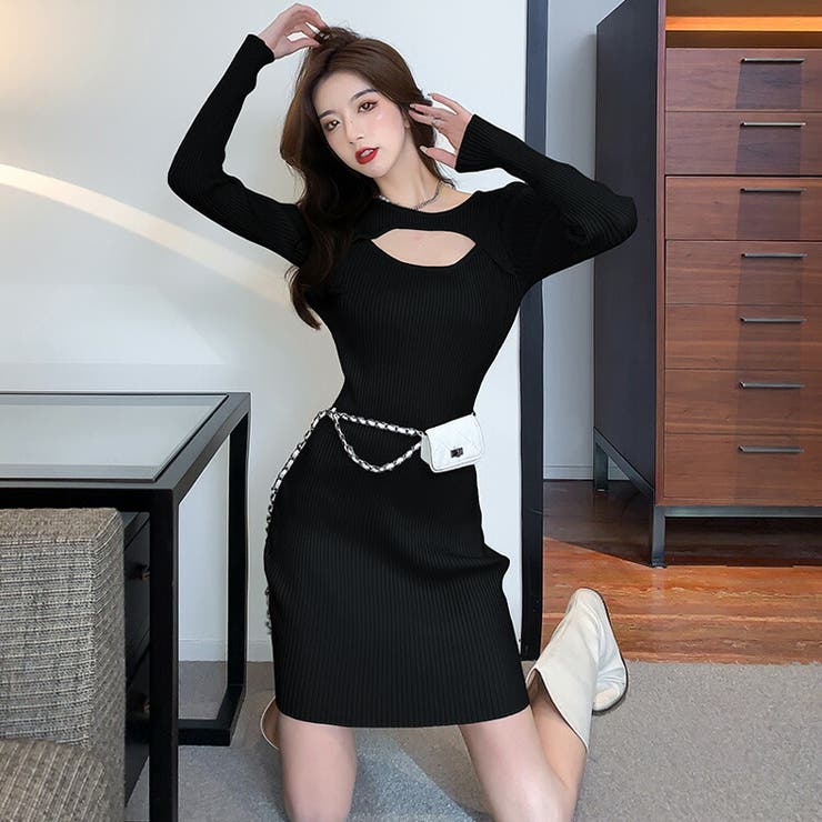 ニットワンピース 全2色 フロントオープン[品番：JSFW0009812