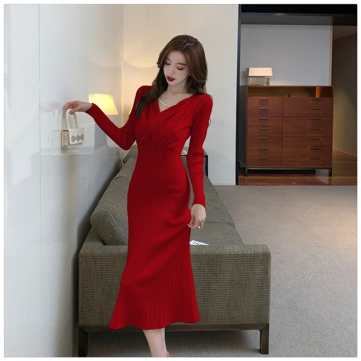 ニットワンピース 全4色 カシュクール[品番：JSFW0009819]｜JS