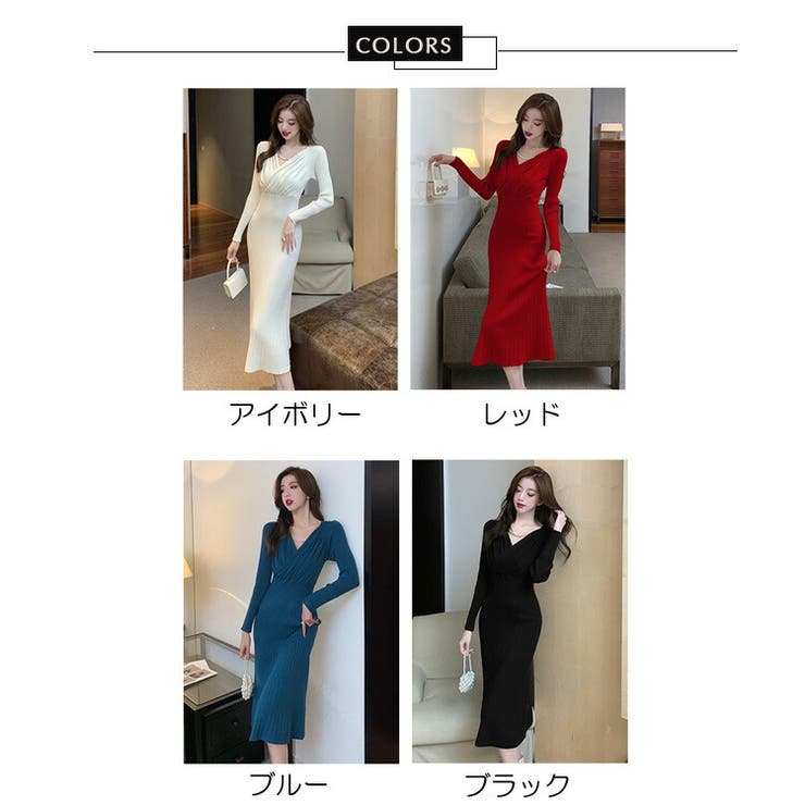 ニットワンピース 全4色 カシュクール[品番：JSFW0009819]｜JS