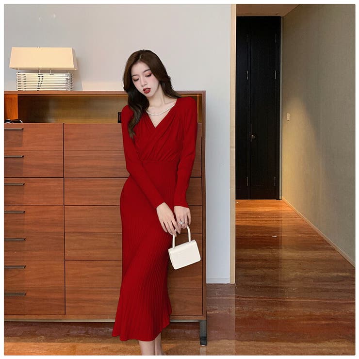 ニットワンピース 全4色 カシュクール[品番：JSFW0009819]｜JS