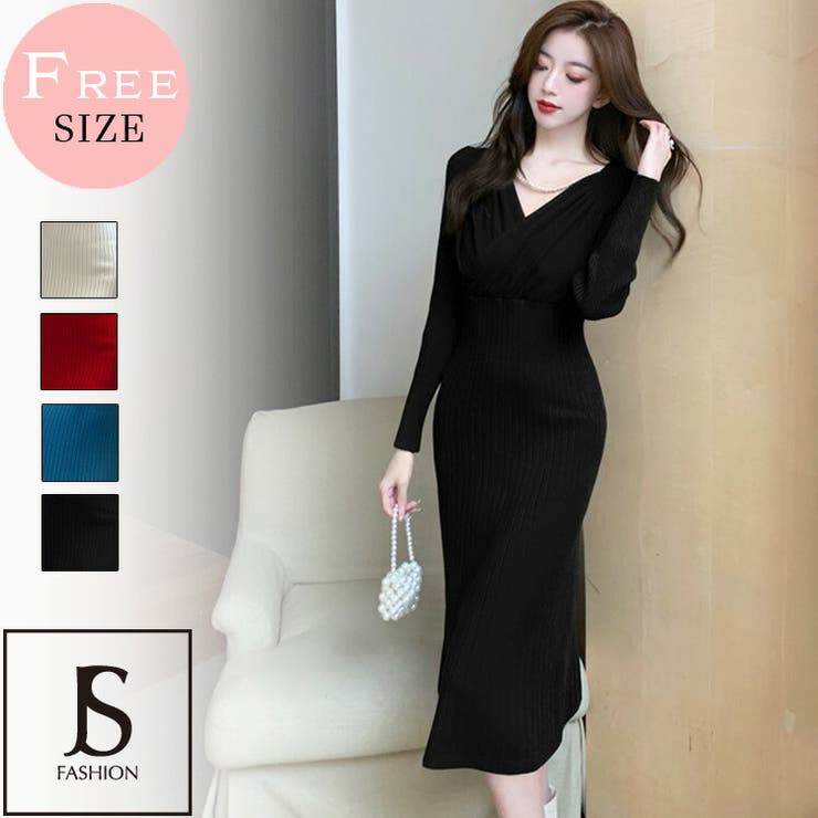 ニットワンピース 全4色 カシュクール[品番：JSFW0009819]｜JS