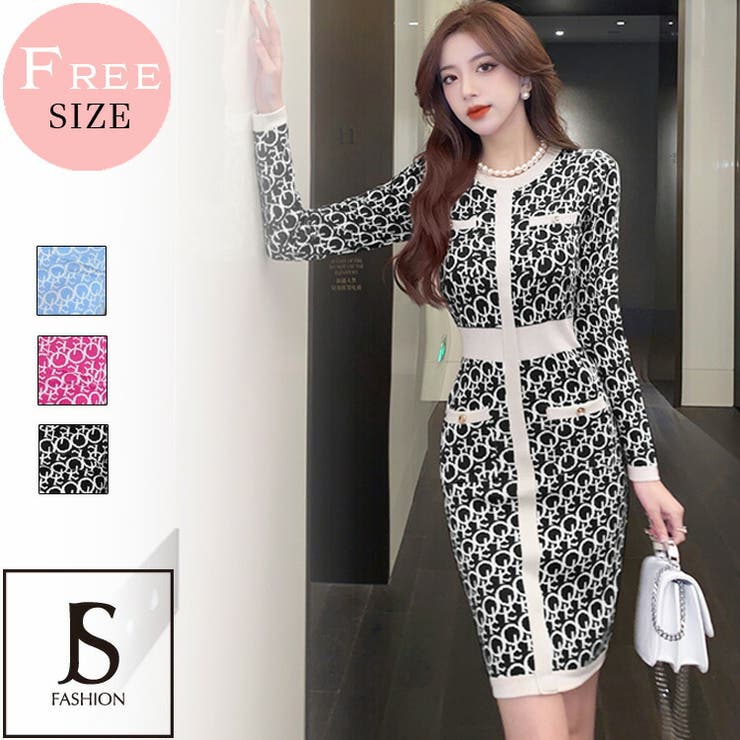 ニットワンピース 全3色 総柄[品番：JSFW0009825]｜JS  FASHION（ジェーエスファッション）のレディースファッション通販｜SHOPLIST（ショップリスト）