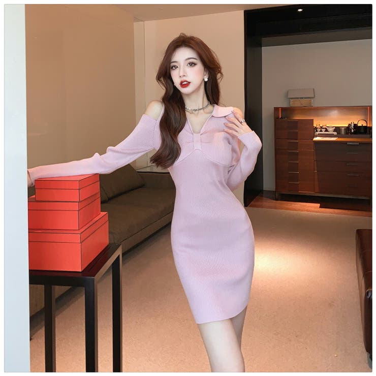 ニットワンピース 全3色 リボンモチーフ[品番：JSFW0009830]｜JS