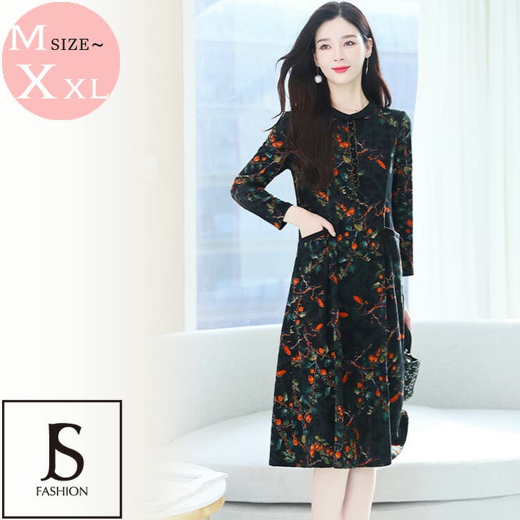花柄 ワンピース Aライン[品番：JSFW0010370]｜JS FASHION