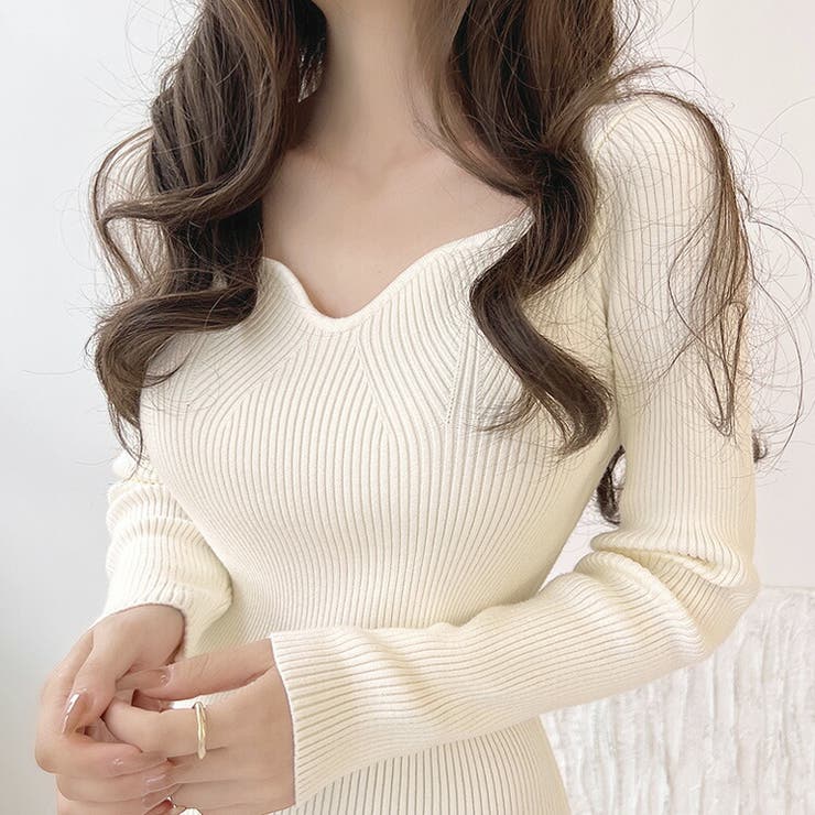 ニットワンピース 全3色 ハートネック[品番：JSFW0009746]｜JS