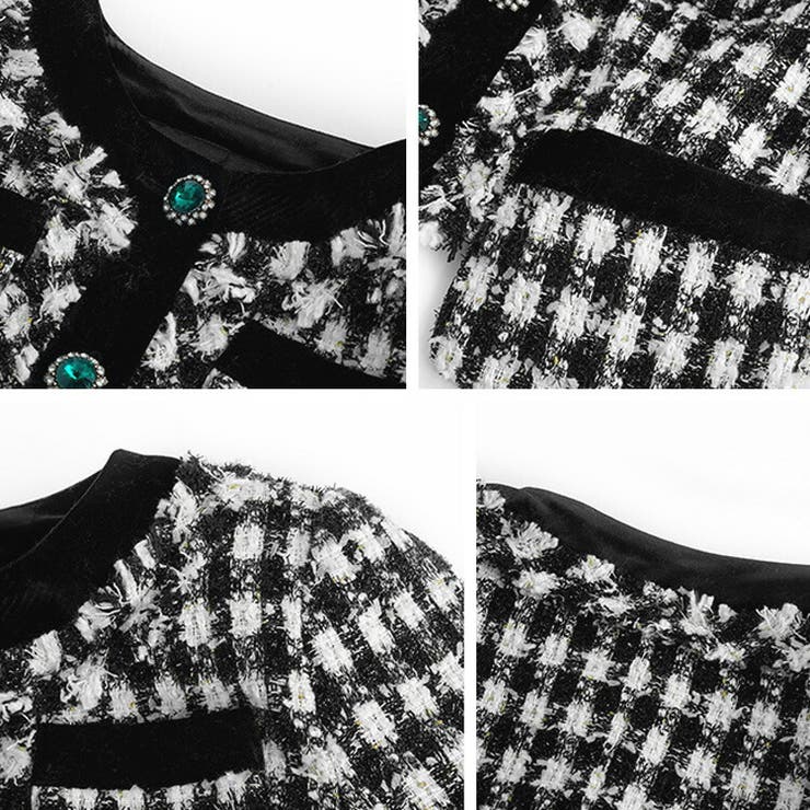 チェック柄上下セットアップ レディース ツイード風ジャケットと